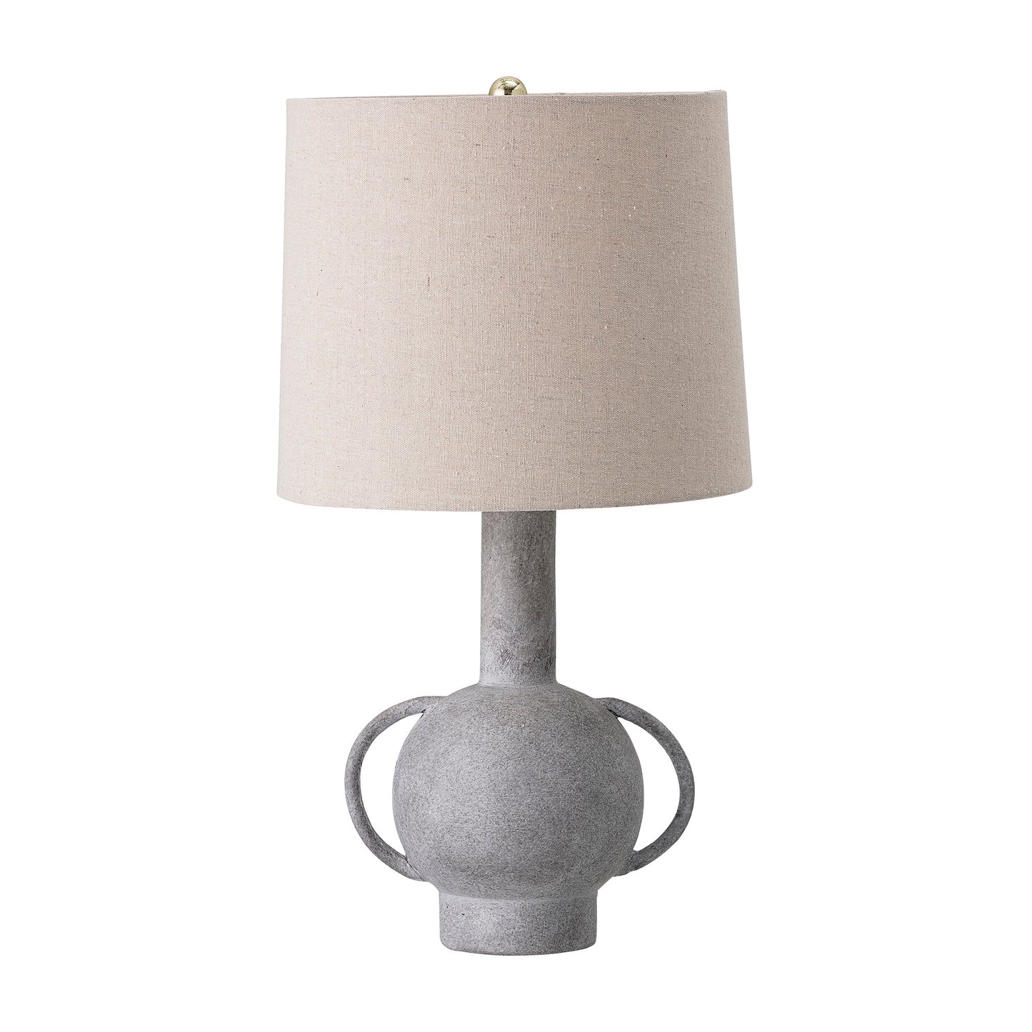 cream lampshade with grey lamp stand