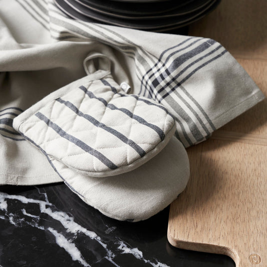 striped oven glove black and cream