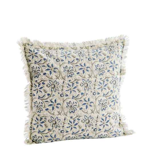 off white & blue printed cushion madame stolz