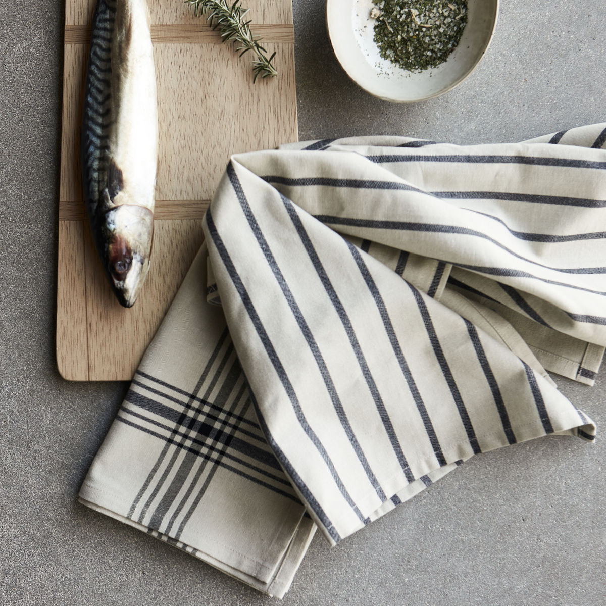 chef black and cream tea towels