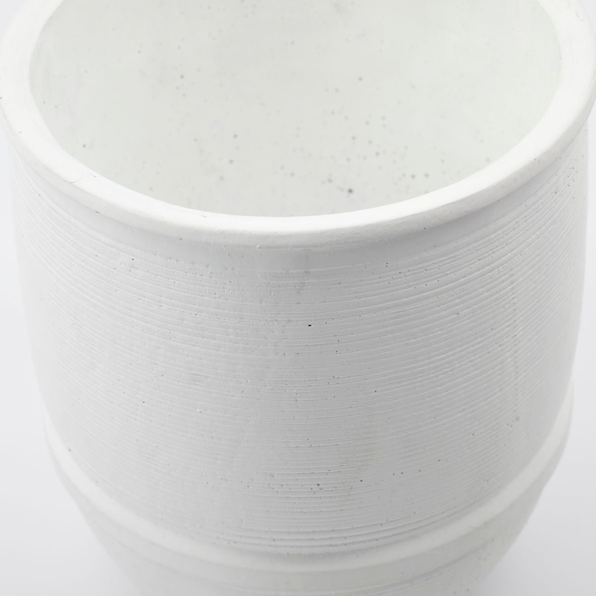 white round white planter 