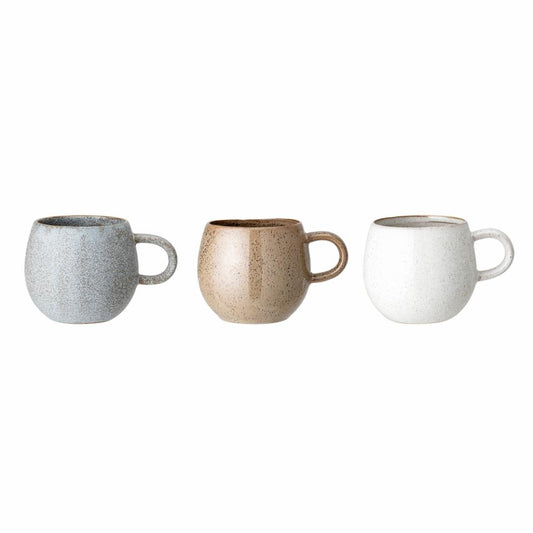 blue, brown & grey large round coffee mugs 