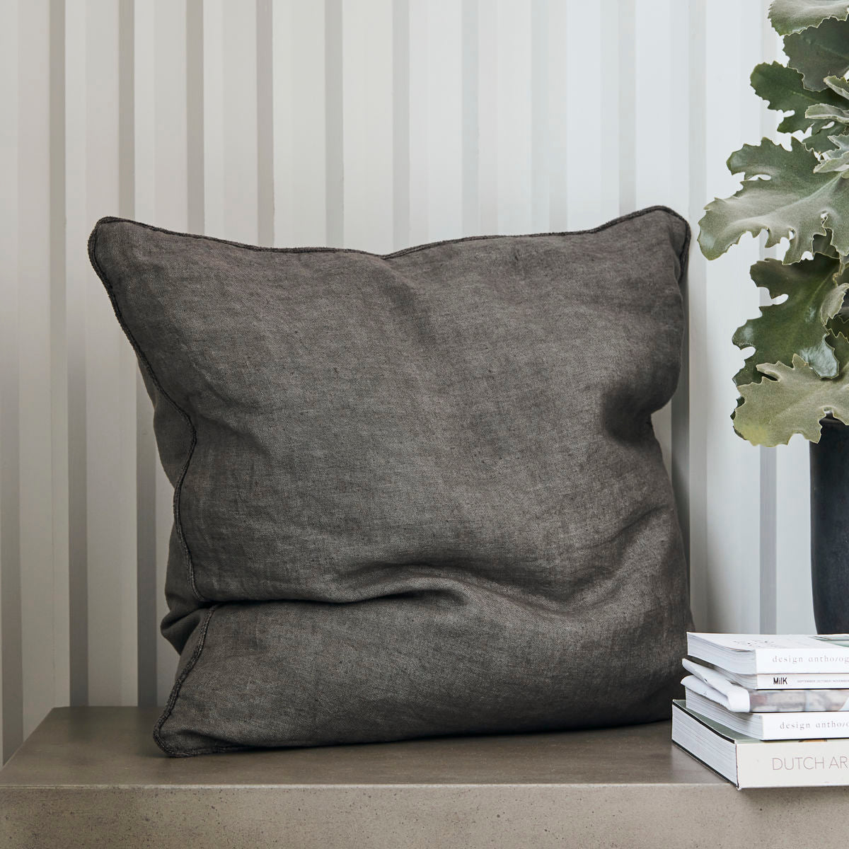 dark grey large square cotton cushion 