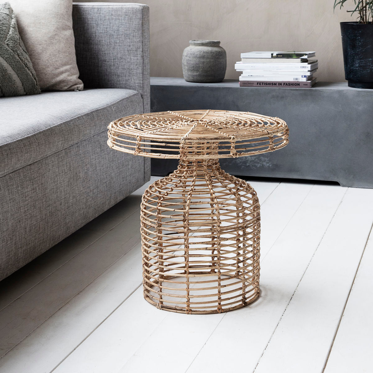 brown rattan nordic round coffee table 