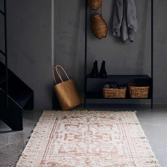 light brown & beige patterned rectangular large rug 